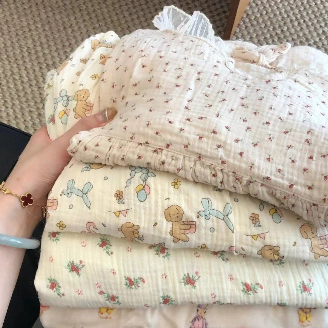 纯棉布月子服春秋长袖睡衣女夏季棉纱全棉麻家居服套装