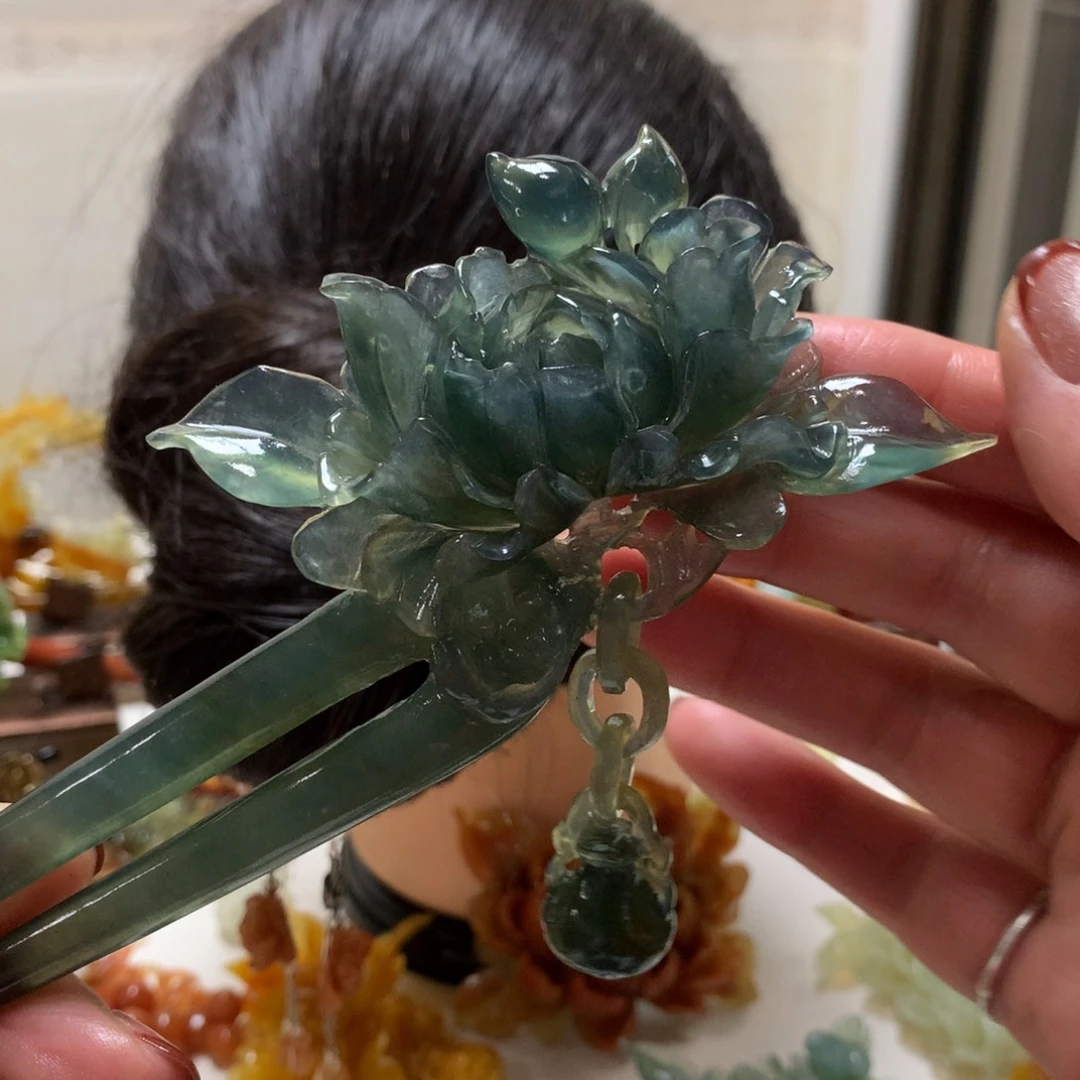 蛇纹石玉发饰未镶嵌凤*颜