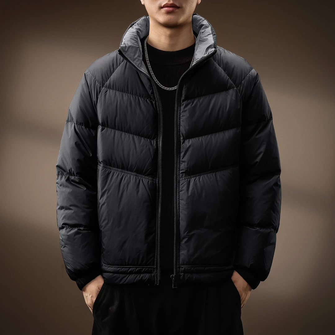 高端时尚纯色简约立领羽绒服男士冬季新款潮牌保暖面包服休闲外套