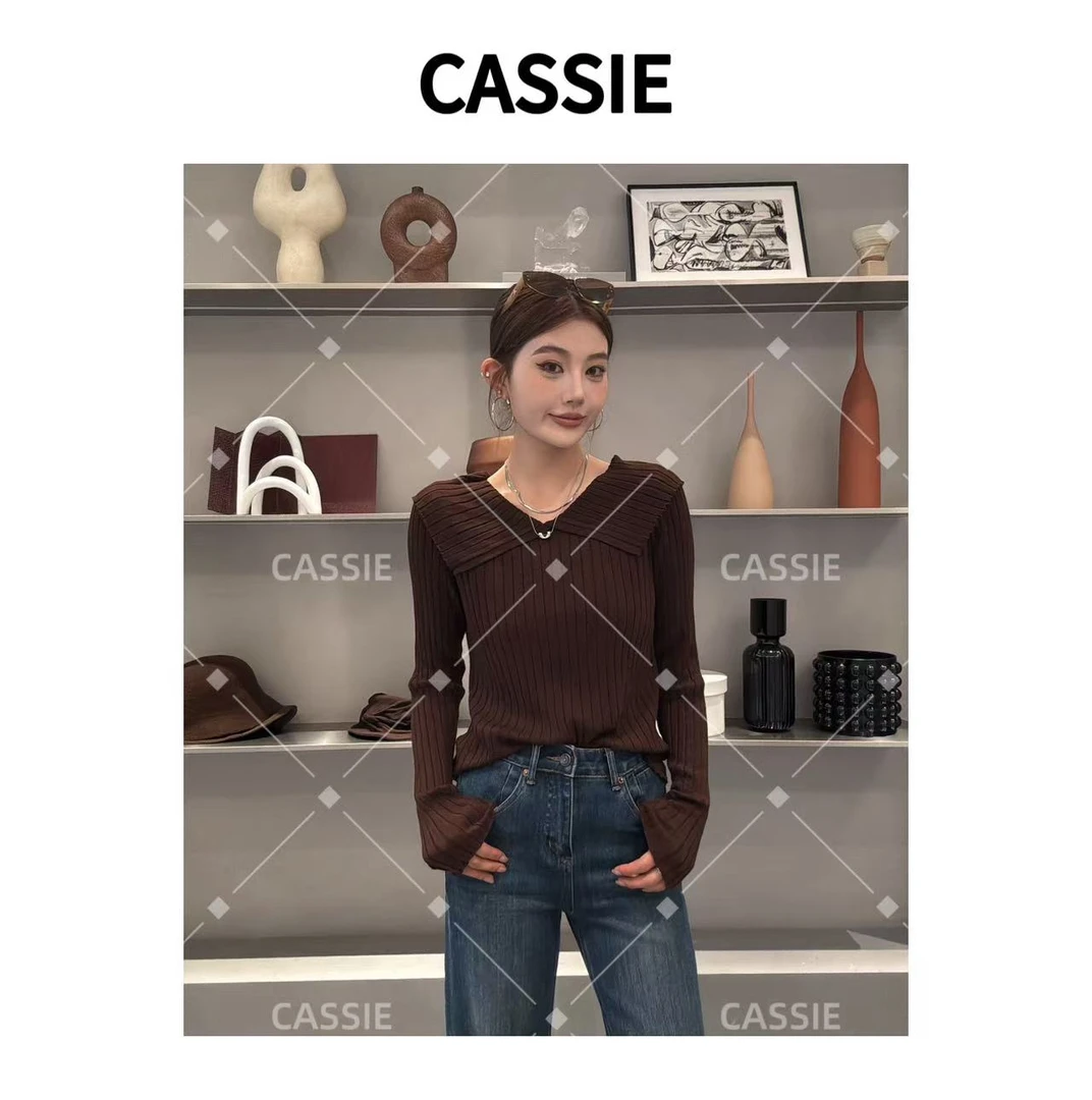 CASSIE法式复古翻领针织时尚百搭设计感