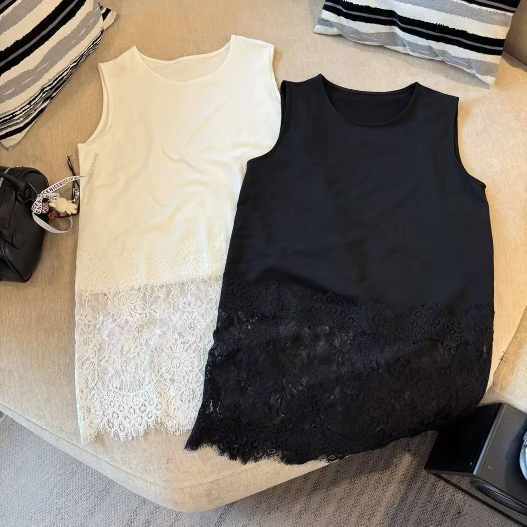 米可/MK-1797TR【下摆拼蕾丝背心】时尚休闲气质春季新款蕾丝背心