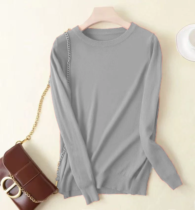 品牌订单！圆领长袖纯色韩版百搭毛衣ZJ122