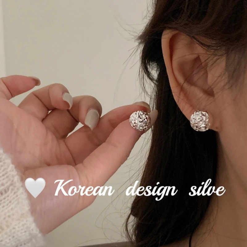 925银耳饰 半面转运球耳钉 韩国ins风小众气质耳饰简约高级感女款