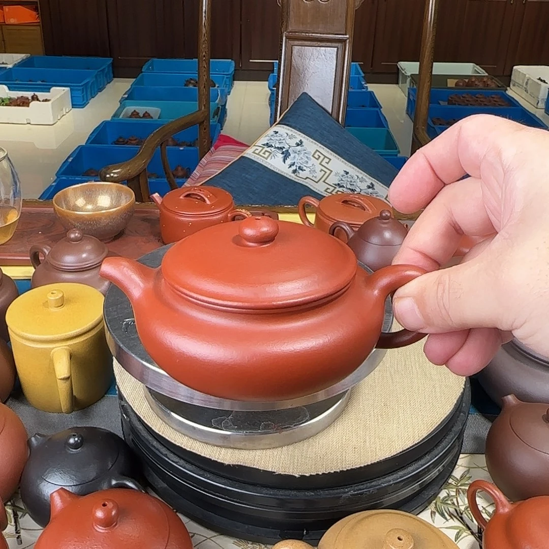 茶壶紫砂扁腹朱泥