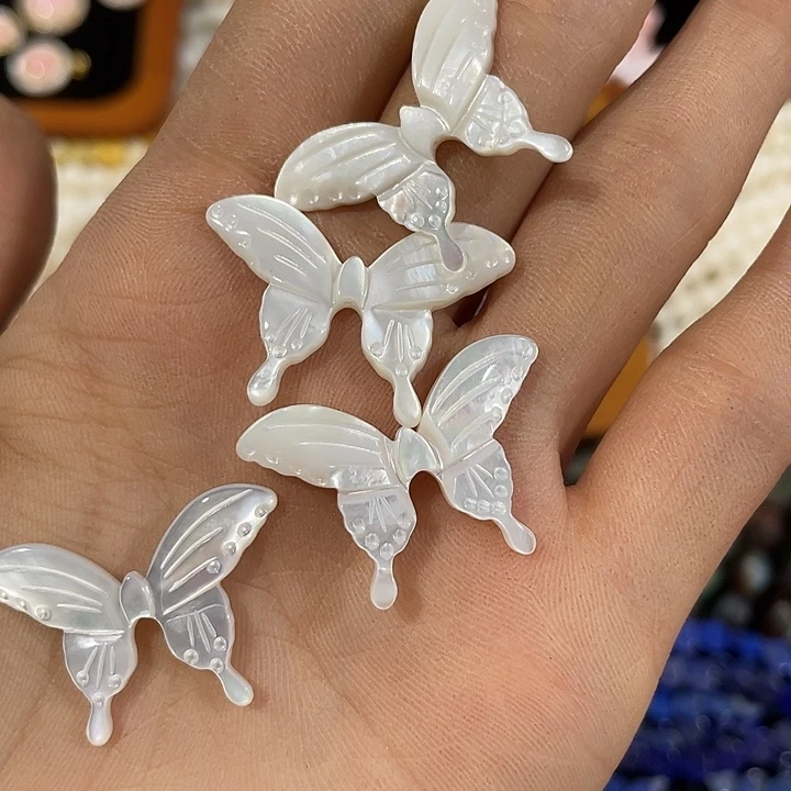 玛瑙/玉髓合金珠宝半成品2个大白蝶贝蝴蝶