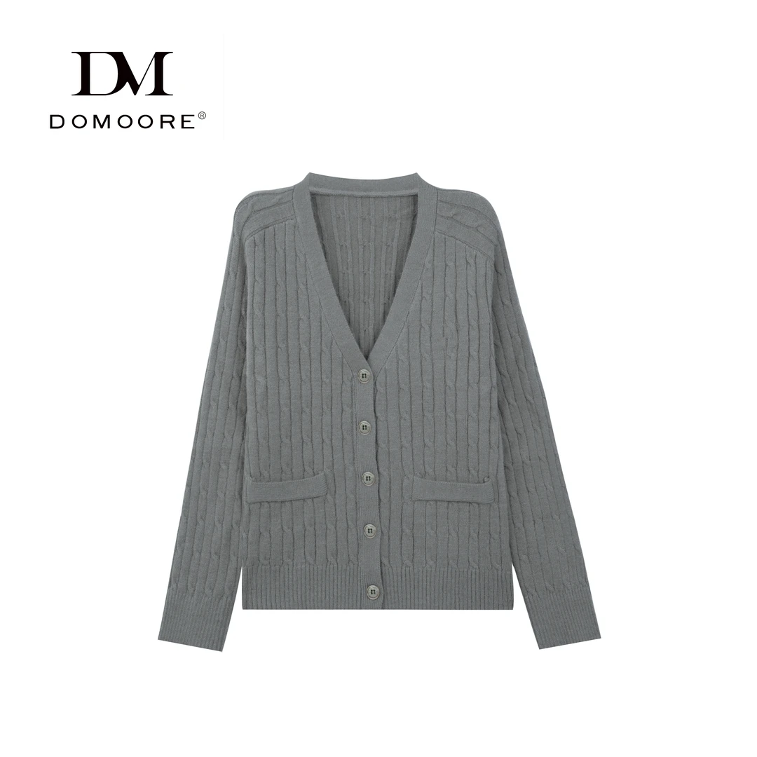 DOMOORE|绞花编结棉V领针织开衫DM-7008