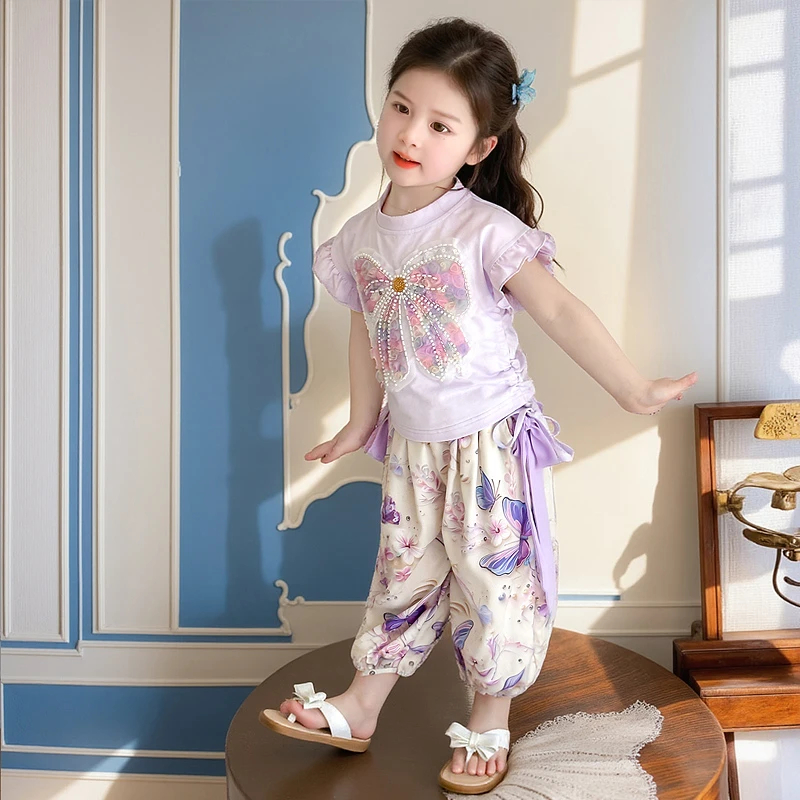 女童夏装短袖套装2025新款儿童防蚊裤时髦两件套宝宝夏季炸街衣服