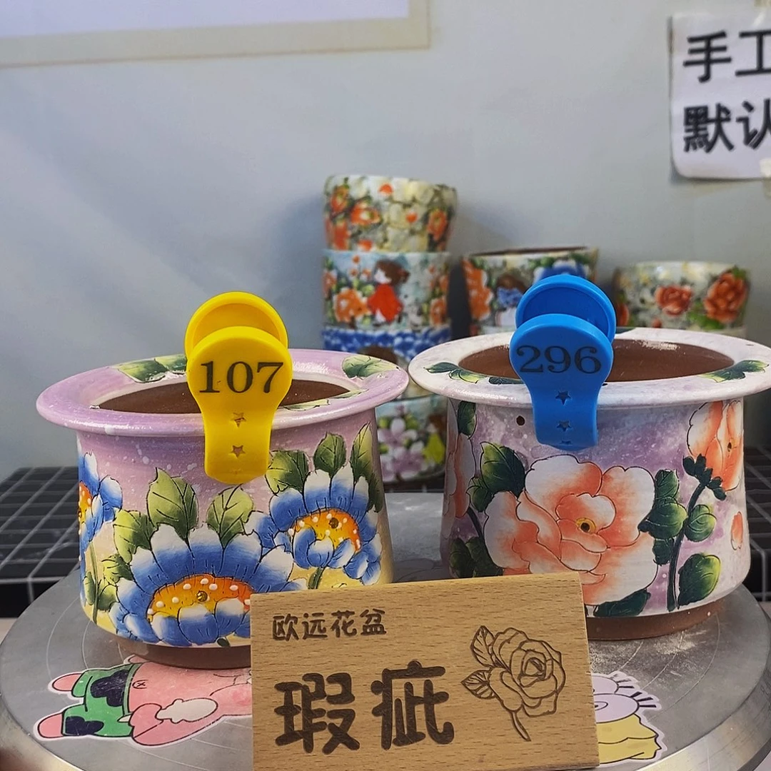紫砂花盆红陶手绘花盆