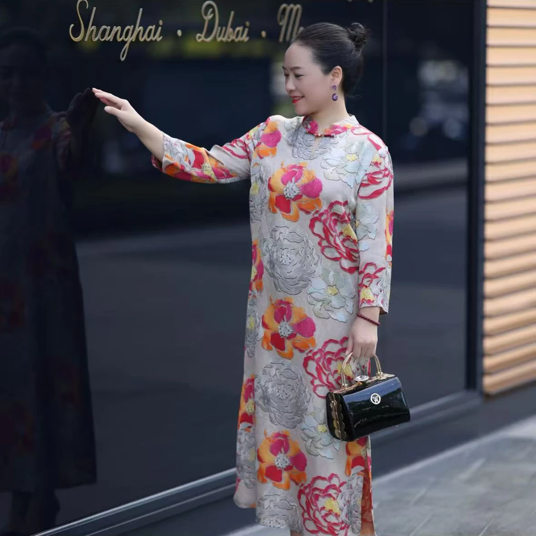 美爱《东方大小姐》香云纱春夏秋新款中式风宽松大气连衣裙Q570