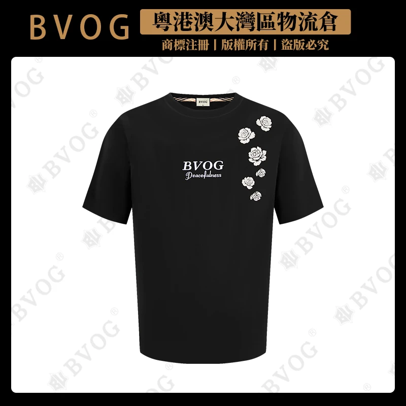 BVOG【高定男装】【光变蔷薇】轻奢圆领光变刺绣男士短袖BV514