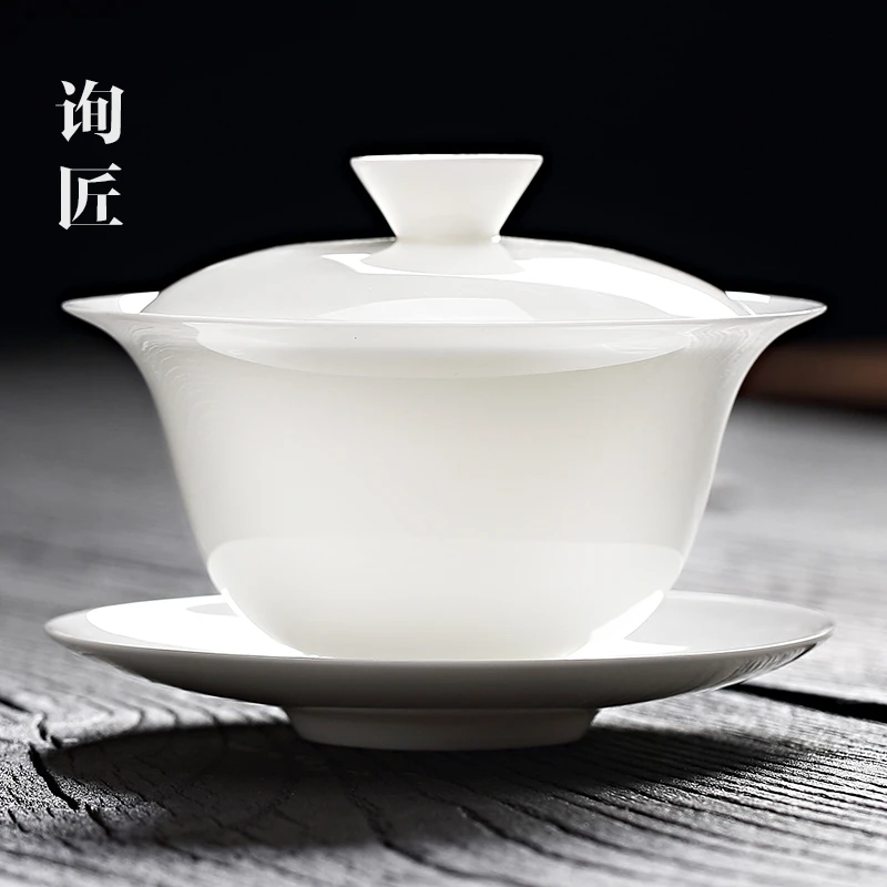 正品不烫手骨瓷三才盖碗茶具薄胎白瓷高档潮州功夫陶瓷泡茶碗茶杯