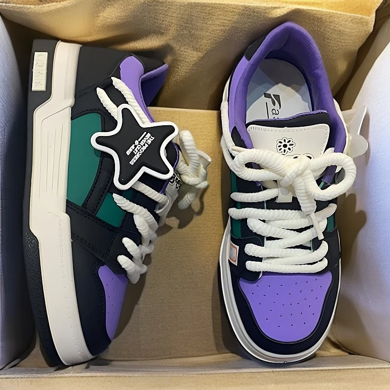 色彩绚丽紫色星星版装饰橡胶软底防滑耐磨时尚百搭网红女士板鞋