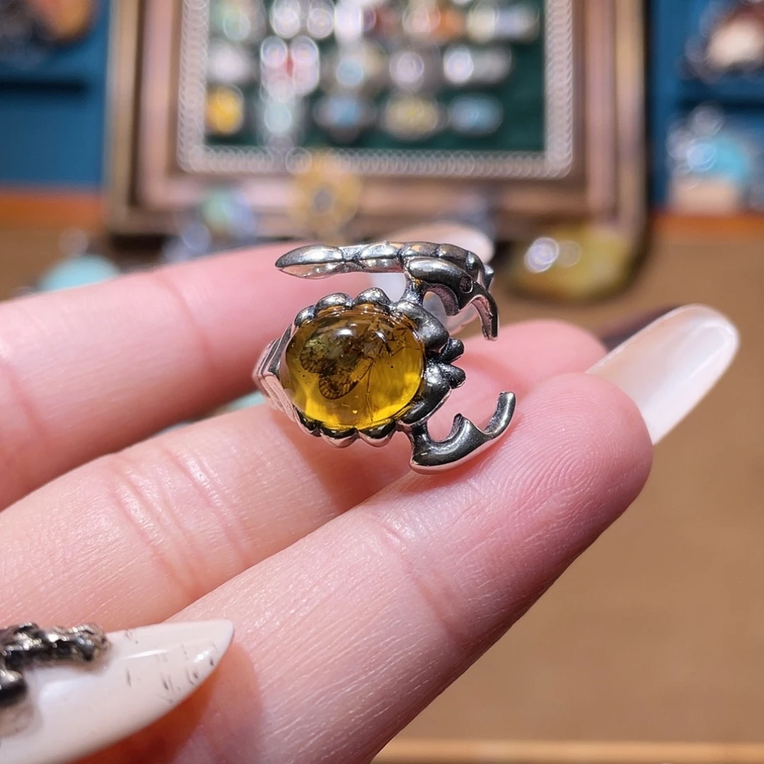 H***I琥珀银S925镶嵌戒指戒指