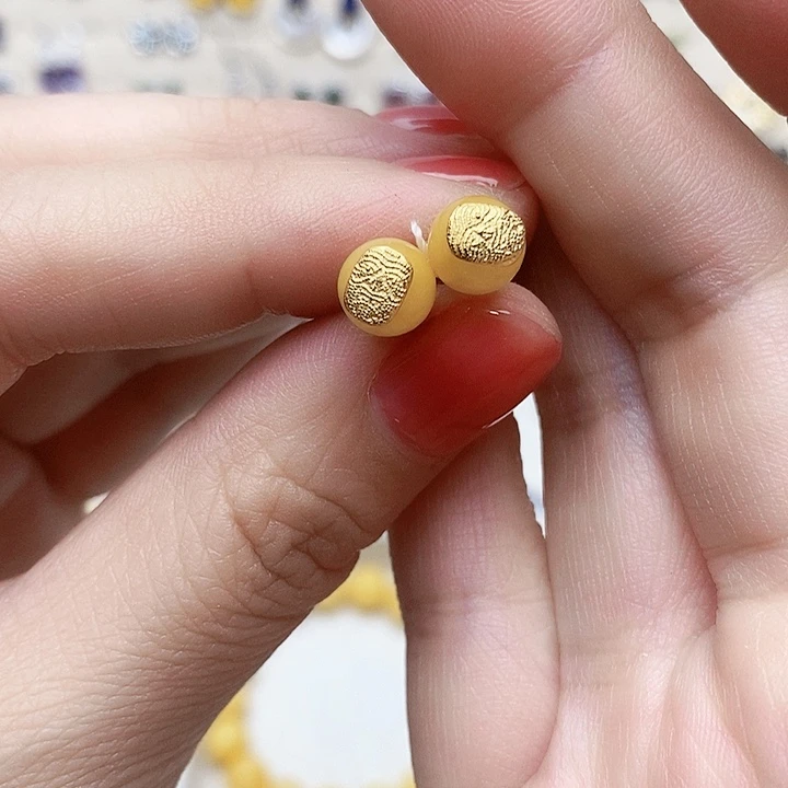 蜜蜡耳饰银S925镶嵌耳钉623