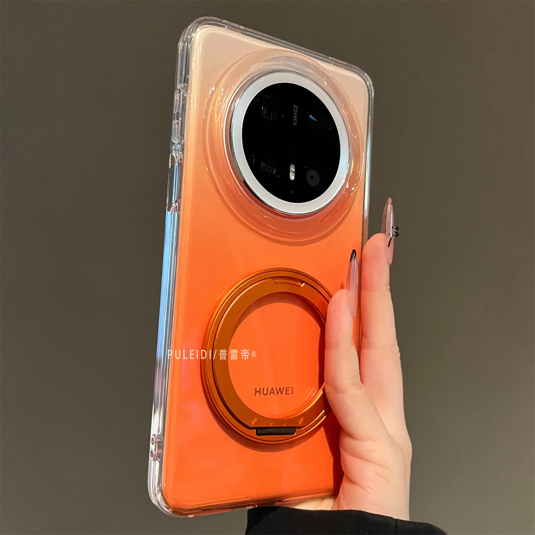 ins风透橙磁吸旋转支架适用华为mate70pro+手机壳防摔软壳渐变色