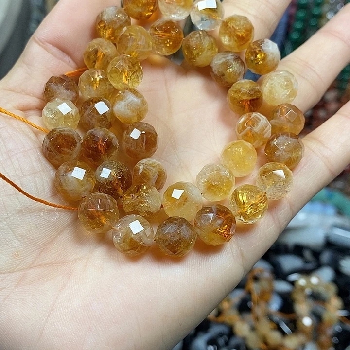 玛瑙/玉髓未镶嵌珠宝半成品天然黄塔晶切面卡10mm