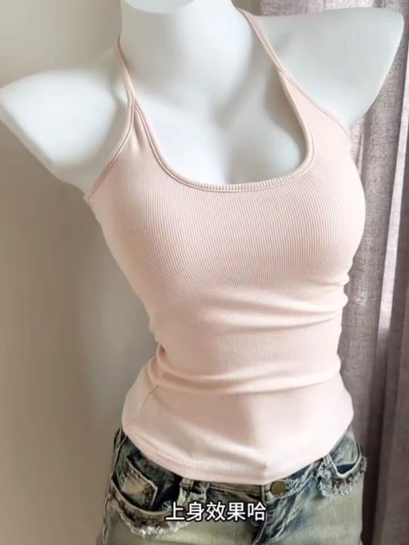 lulu同款~纯欲自带胸垫吊带女秋季外穿遮副乳挂脖美背瑜伽服上衣