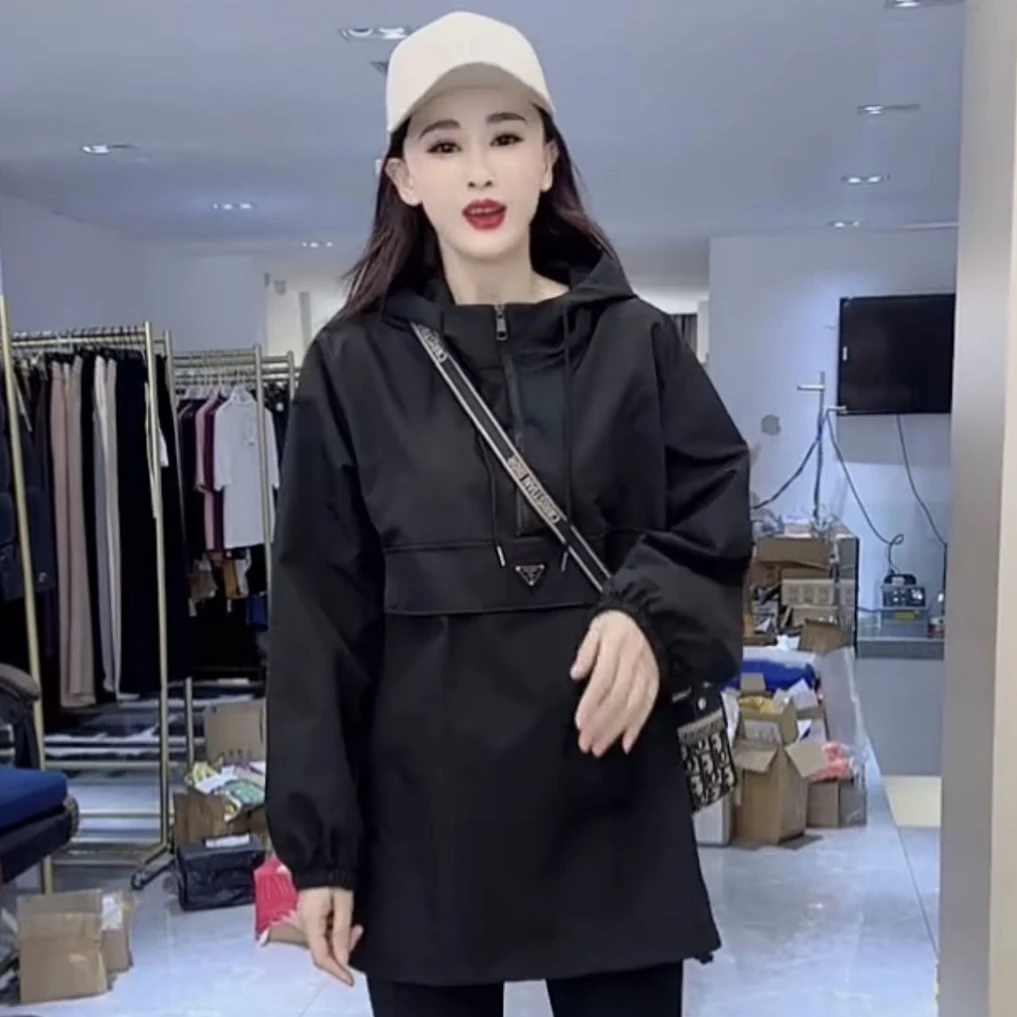 春秋季薄款连帽两穿冲锋衣套头潮流宽松工装休闲百搭