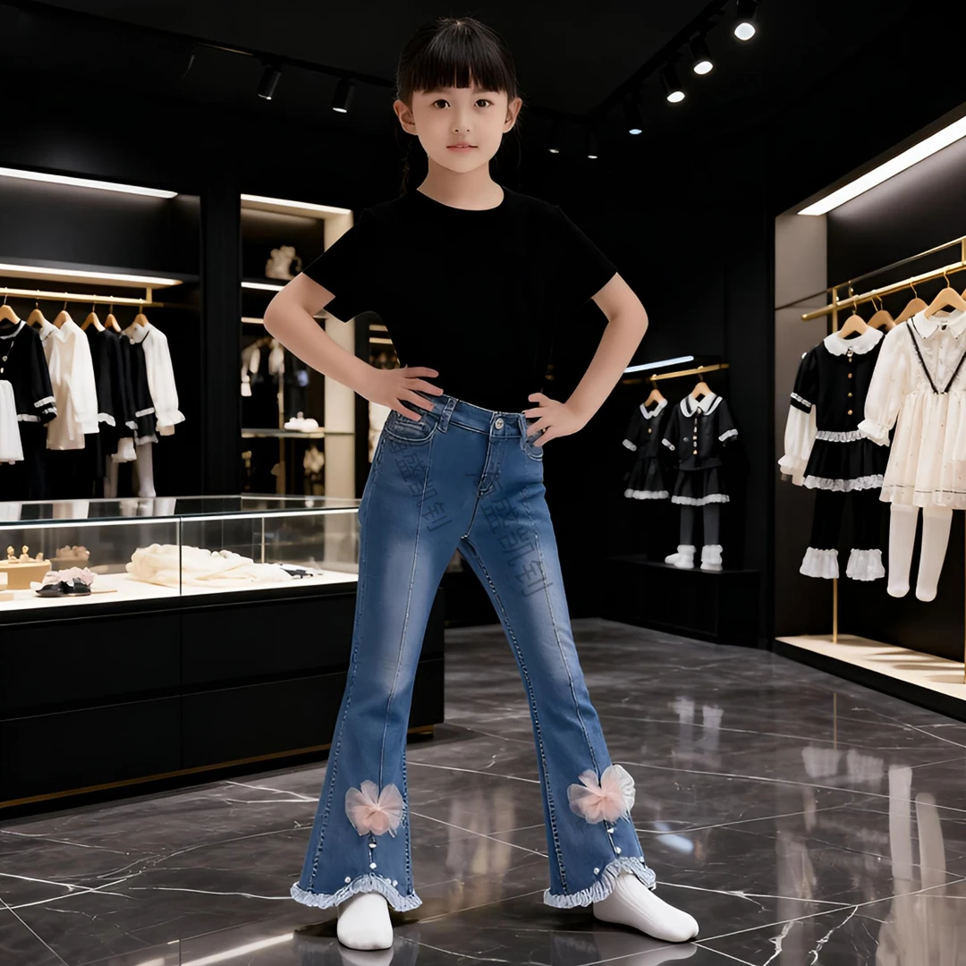 女童牛仔裤新款2025爆款女童春秋款弹力牛仔裤中大童休闲洋气裤