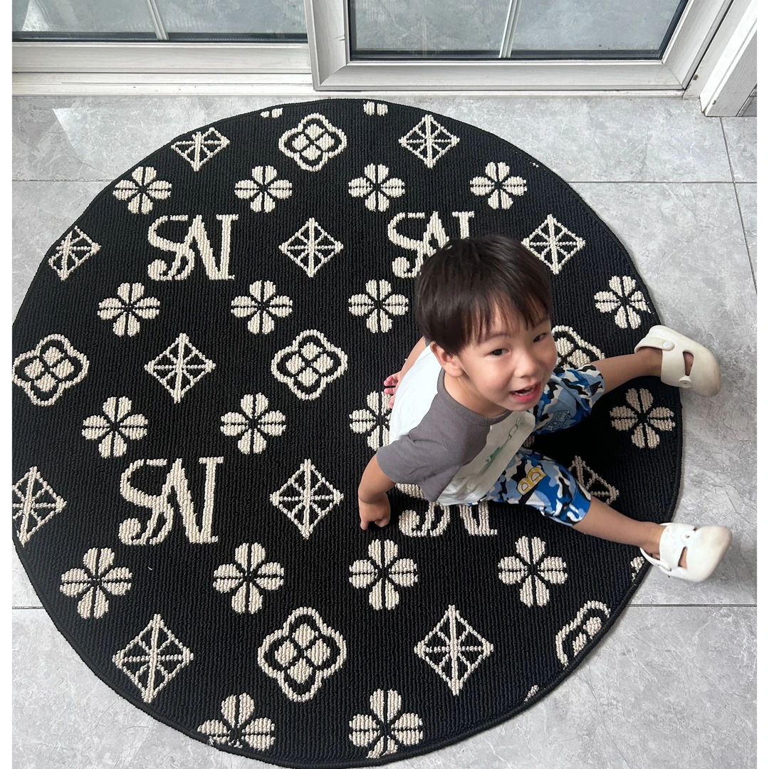 微瑕老花小香风轻奢高级圆形防滑地毯适用于客厅卧室梳妆台床边等