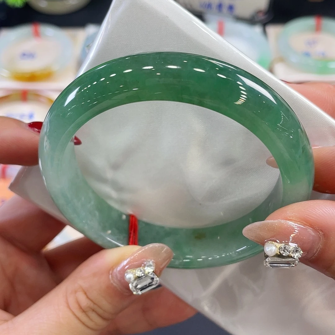 未镶嵌手镯翡翠19号菠菜绿59圈