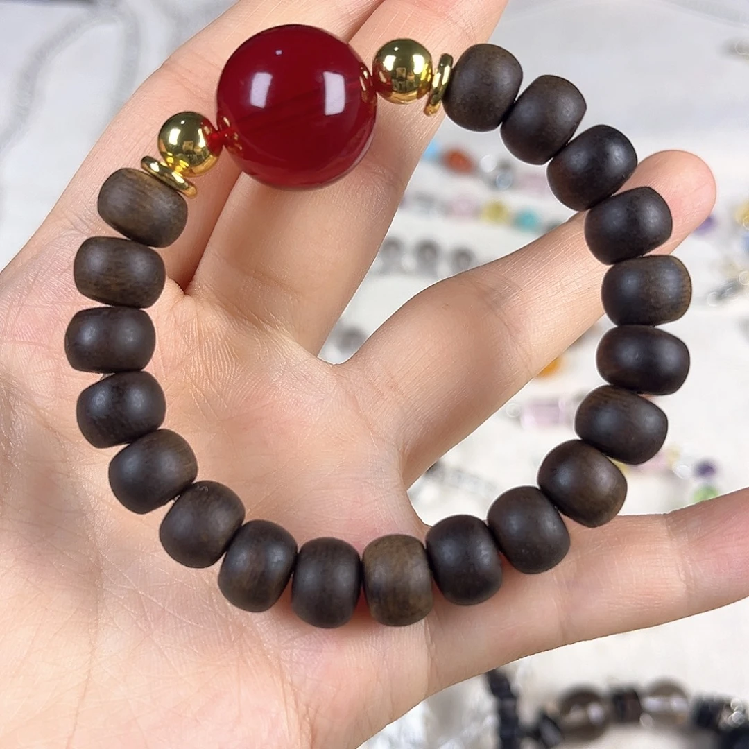 手串水晶未镶嵌手串老型木串红色顶珠设计款