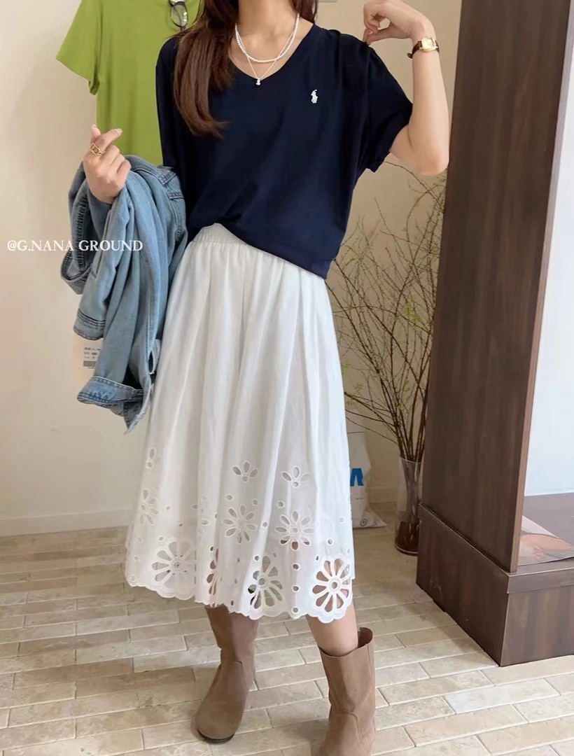 Meiky饼 时髦韩范 高品质镂空钩花百搭半身裙