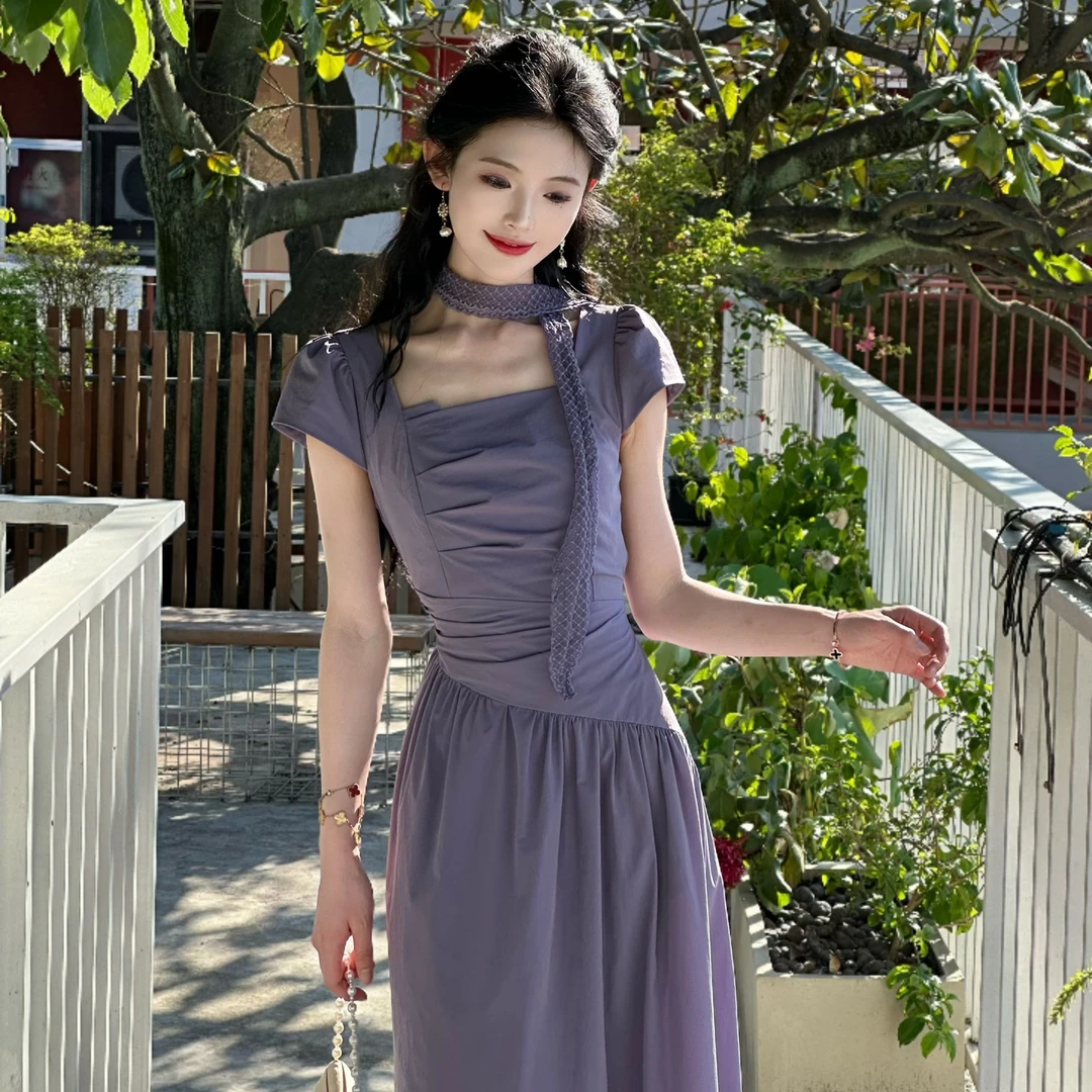 小八定制【槿色鸢尾】25夏多巴胺绝美韩系ins显瘦连衣裙 00093 LSC