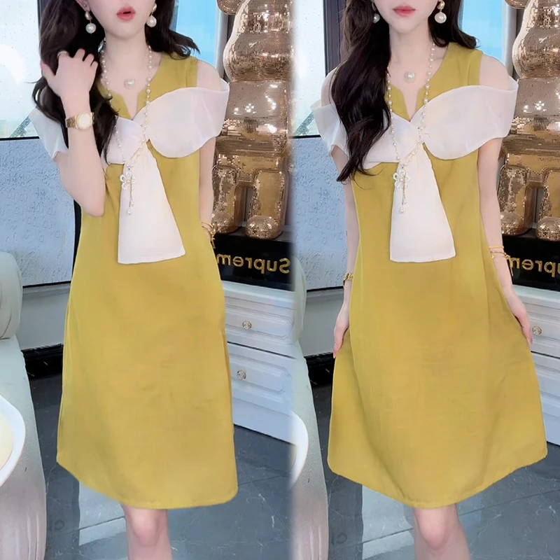 时尚高级感气质连衣裙女士2025夏季新款显瘦洋气露肩设计感中长裙