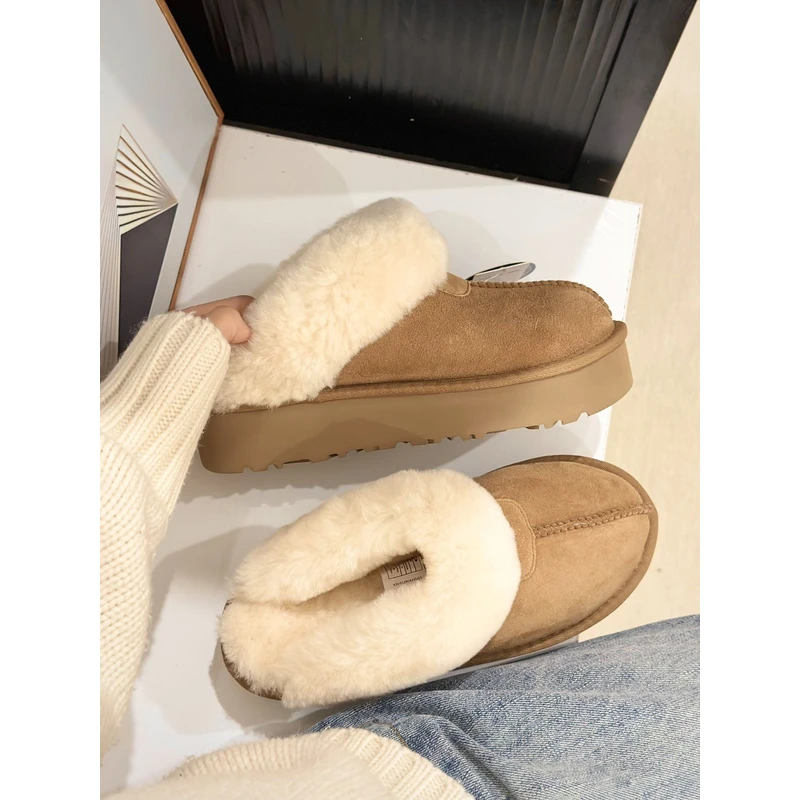 【星拖厚底4-5公分】千颂伊同款雪地靴羊皮毛一体厚底包头托鞋