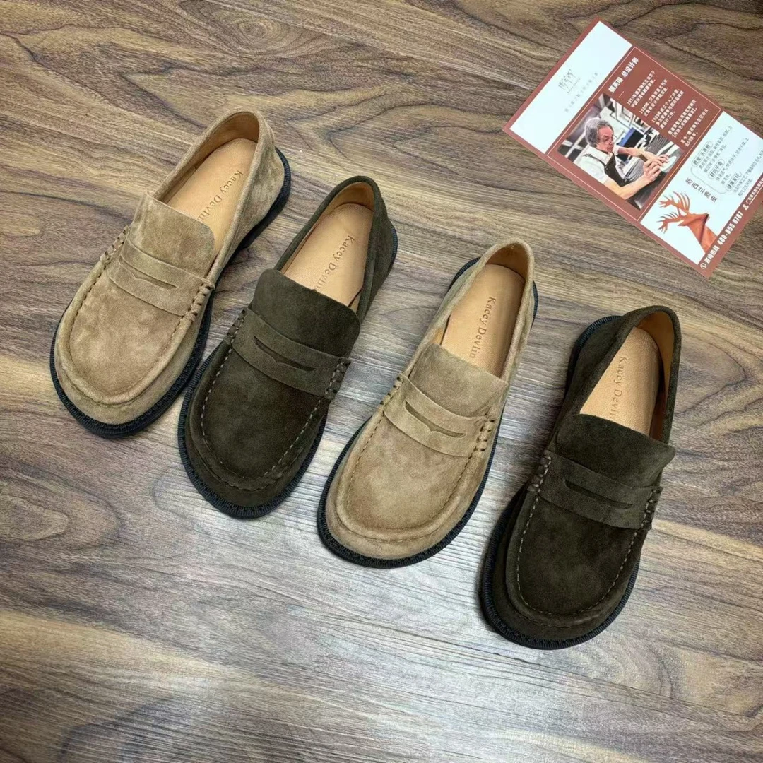 外贸原单宽楦大头乐福鞋女英伦风复古一脚蹬懒人鞋舒适百搭单鞋