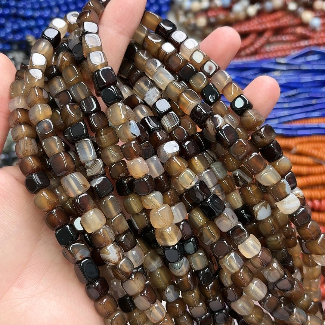 玛瑙/玉髓未镶嵌珠宝半成品卡7咖玛方块一条