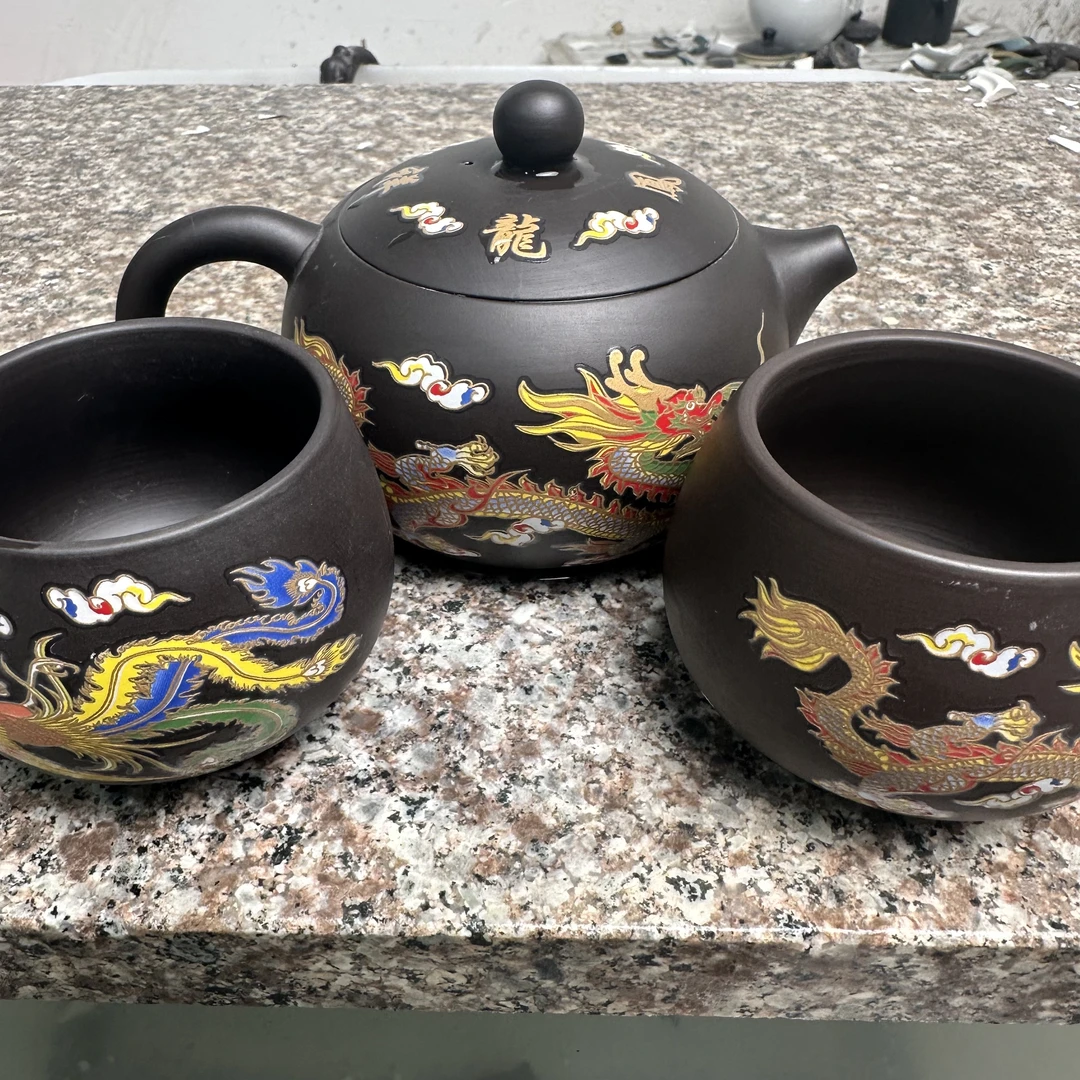 【手工】 原矿老紫泥龙凤西施紫砂壶一壶两杯