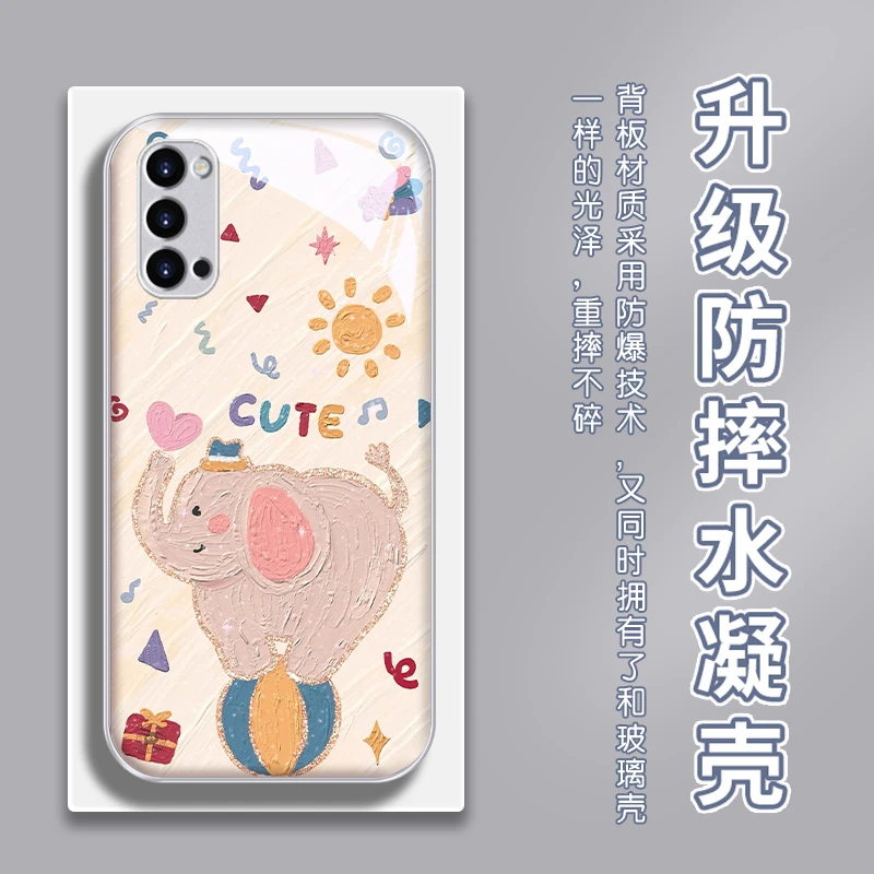 油画小象适用opporeno4水凝手机壳Reno4pro情侣4se保护套reno3新