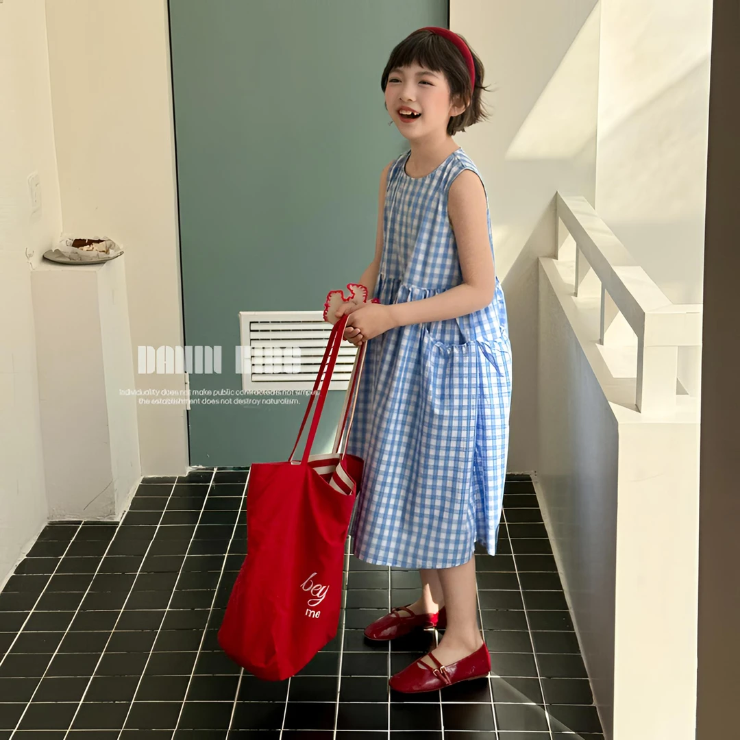 【嗒囜】女童夏装格子无袖吊带背心裙儿童连衣裙独特漂亮裙子小女