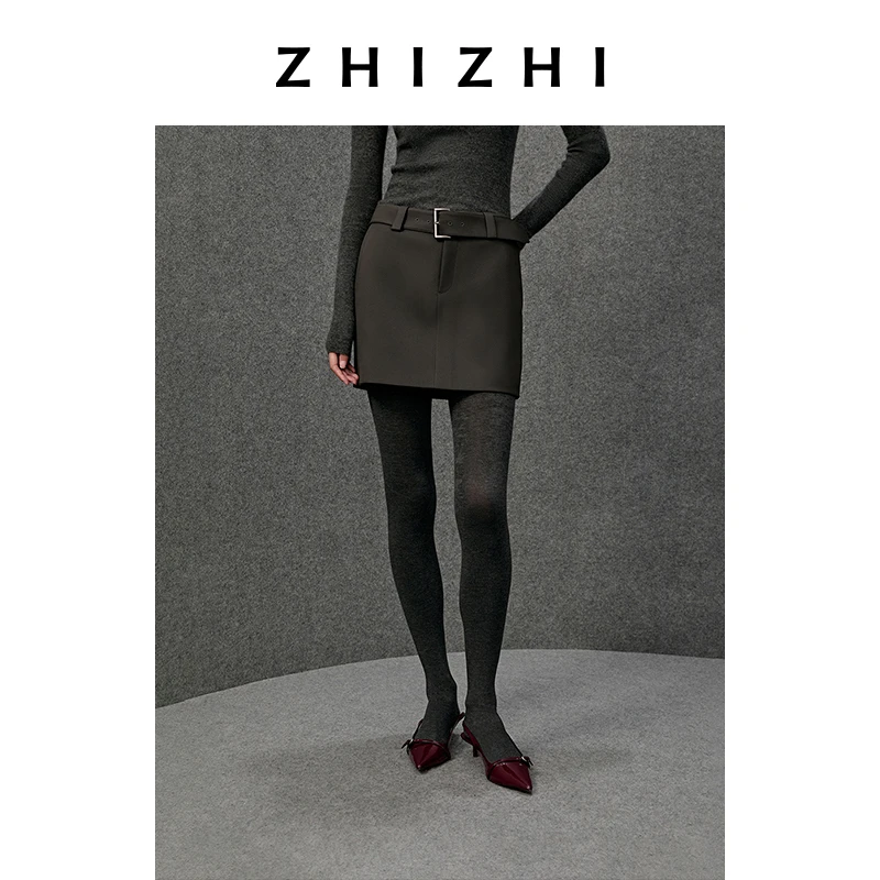 致知 华清引 宽幅腰带设计搭配金属扣百搭显瘦半身裙ZZ2EAWBT124