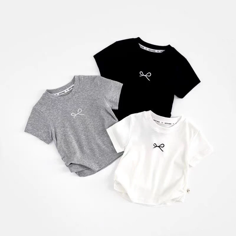 女童短袖T恤2025夏季新款韩版儿童宝宝洋气修身高腰 百搭短款上衣