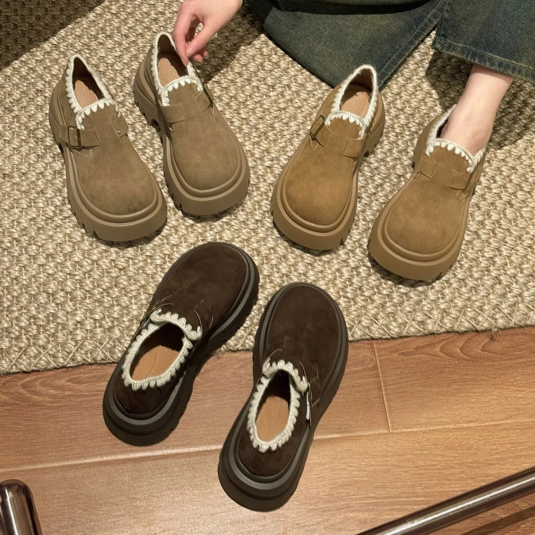 贾不假勃肯鞋女款2025新款秋季时尚百搭复古爆款厚底小个子乐福鞋