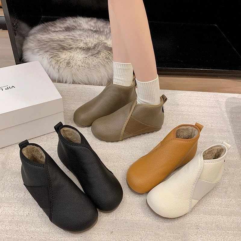 2025新款雪地靴女冬季加绒保暖一脚蹬短靴平底百搭轻便女棉鞋
