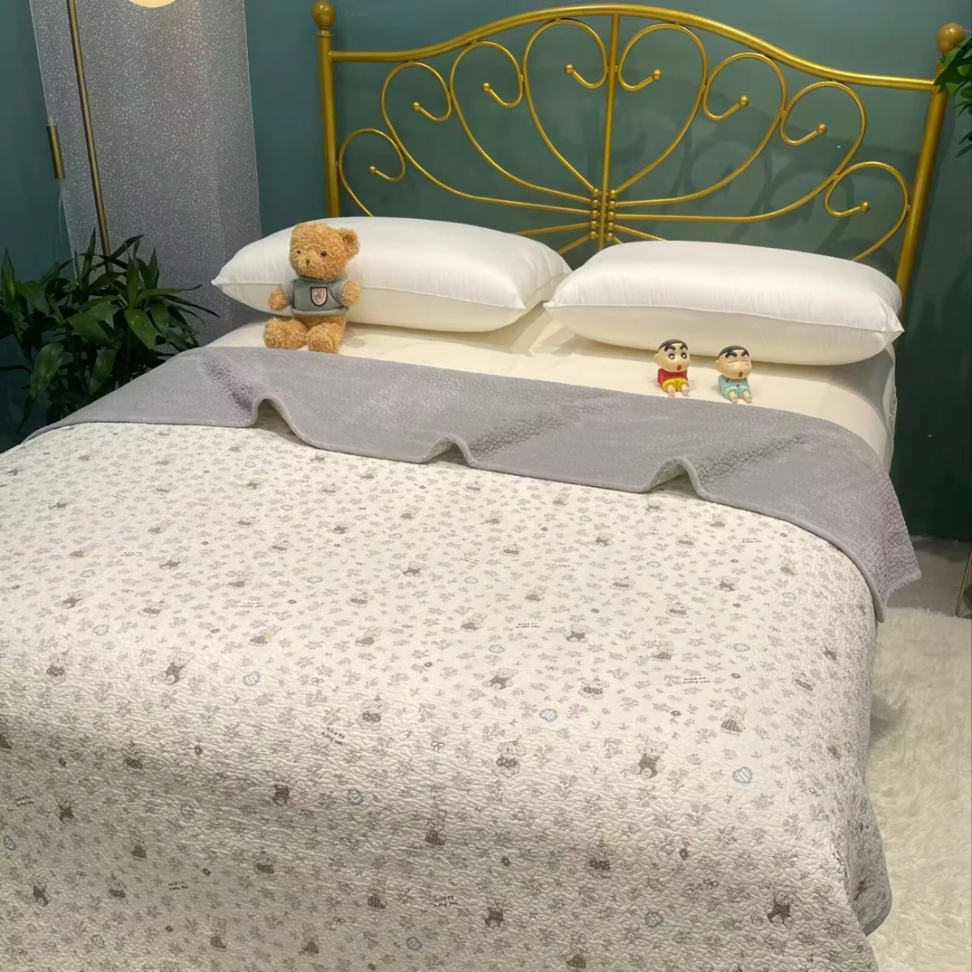 双面可用全棉牛奶绒夹棉床盖单件加厚防滑榻榻米炕盖床单三件套