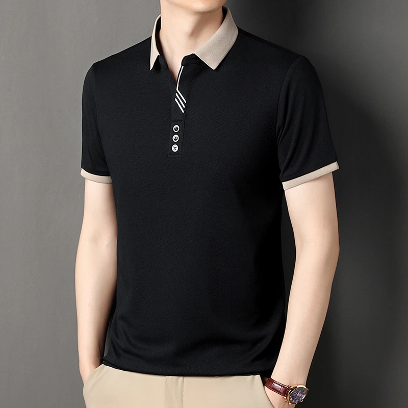 夏季男士短袖上衣POLO衫商务休闲轻奢高档透气薄款无痕纯色T恤