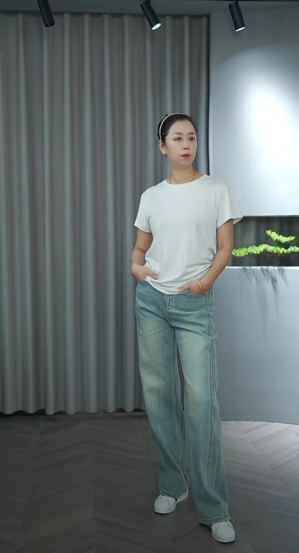 【裤长106-111】加长款窄版直筒裤-春夏-浅蓝色-杏色-无弹力-9228