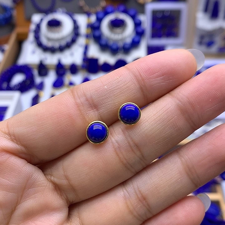 青金石银S925镶嵌耳钉