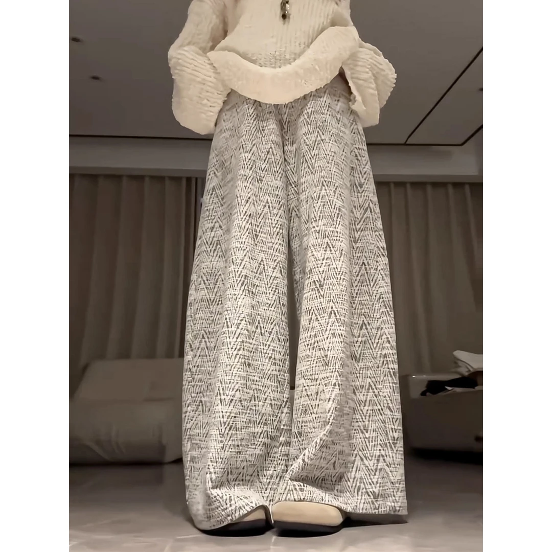 灰色小香风阔腿裤女冬季2025新款小个子高腰显瘦休闲慵懒风直筒裤