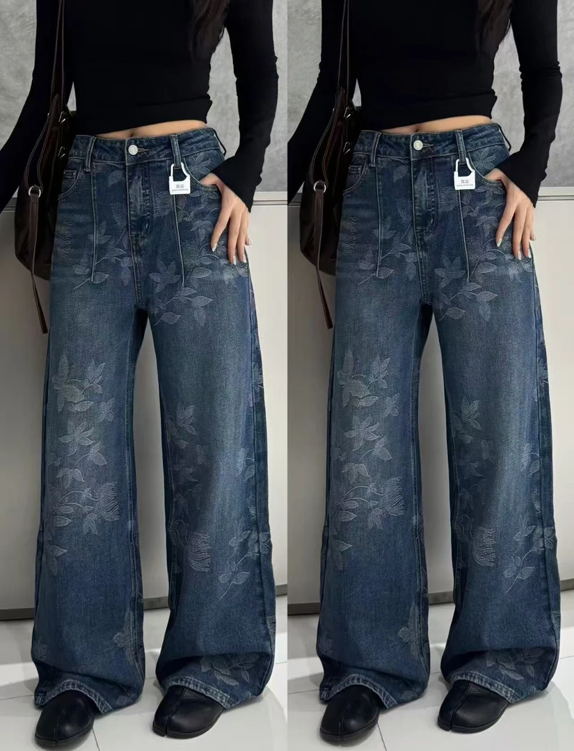Manmi   复古水洗提花弹力牛仔直筒裤  99150（A3）