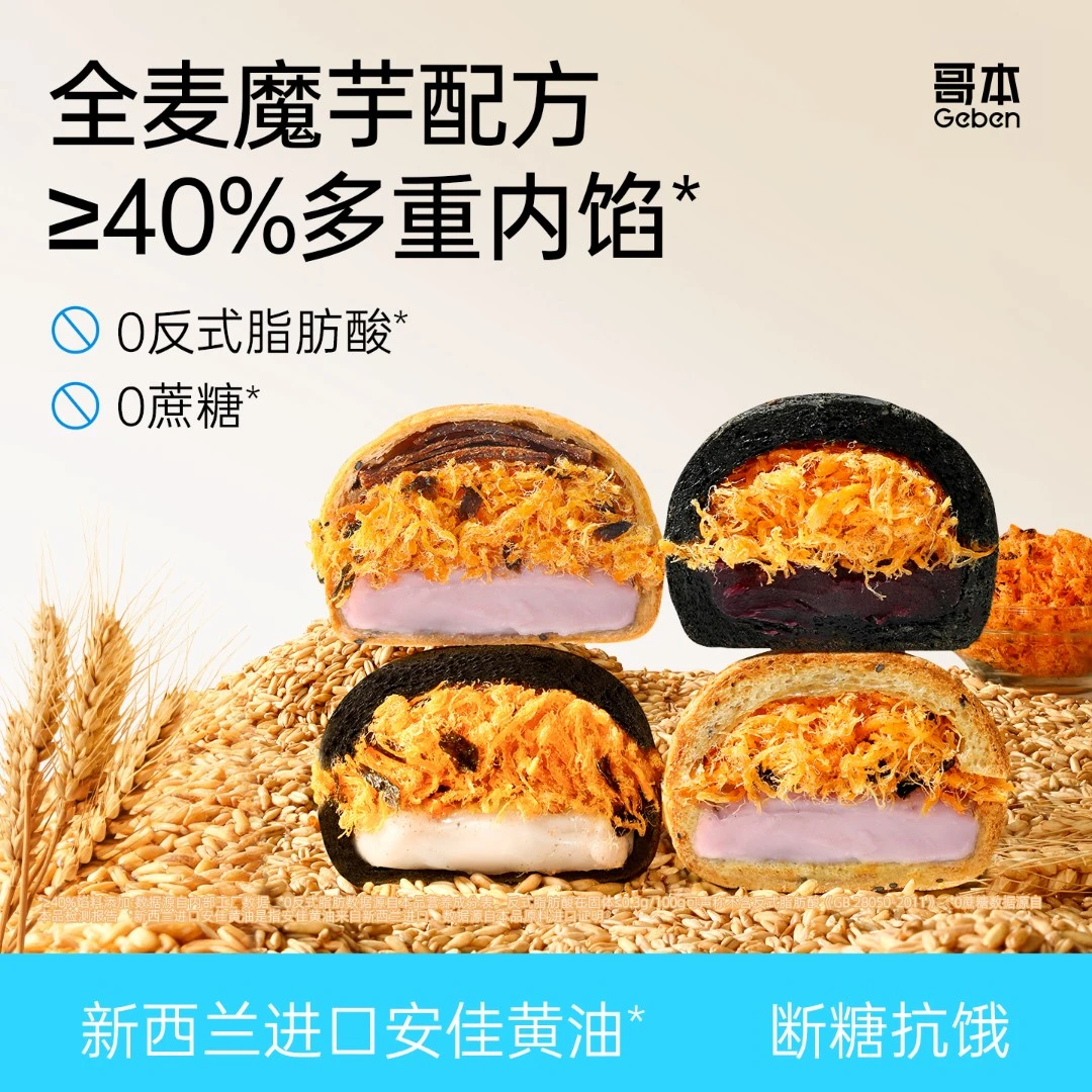 【主播专属】哥本全麦魔芋夹心麻薯球短保配方夹心面包芋泥五黑紫薯