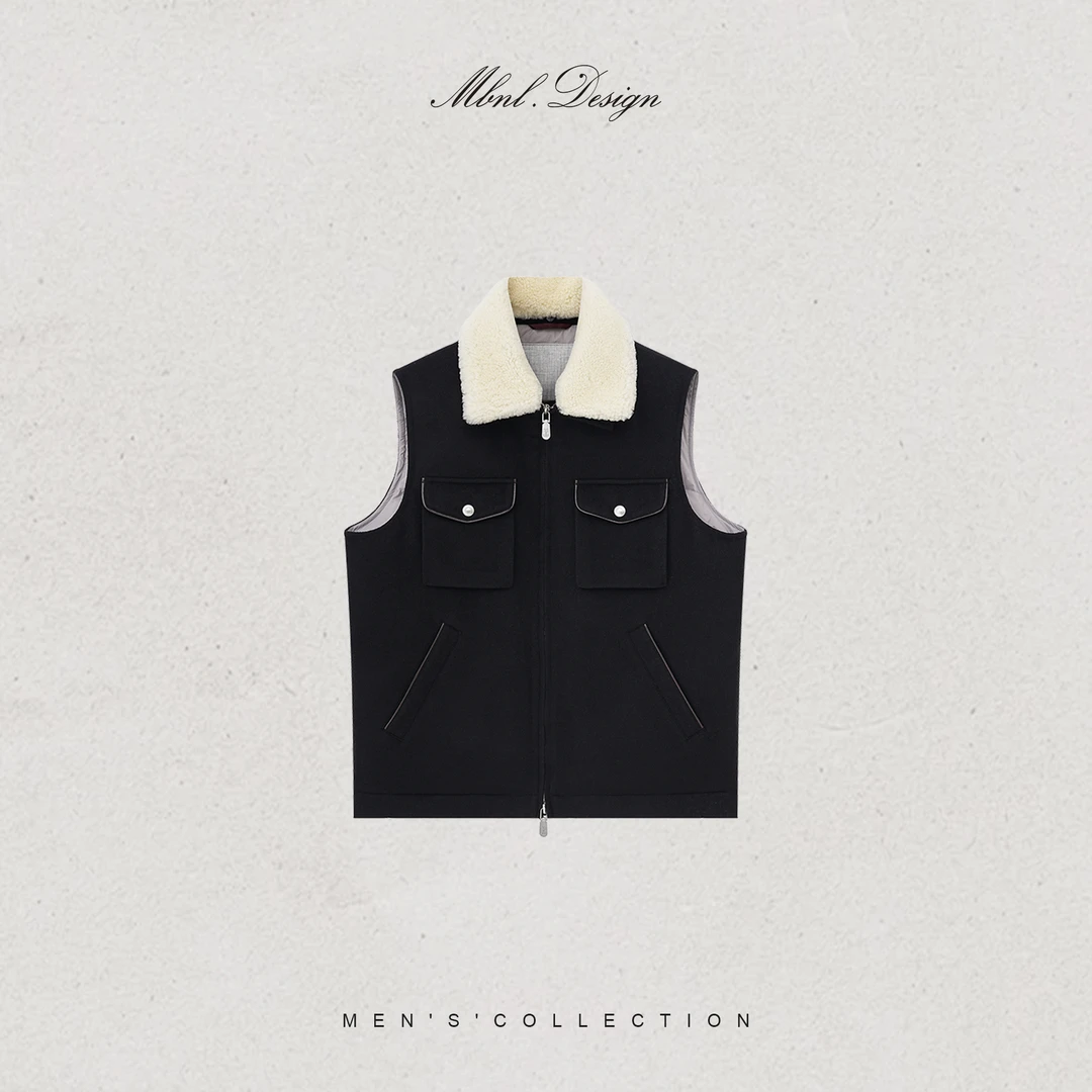 MBNL-F「B.C Fur」秦磊男装90白鹅绒美丽诺羊毛混纺马甲LL-WMJ6017