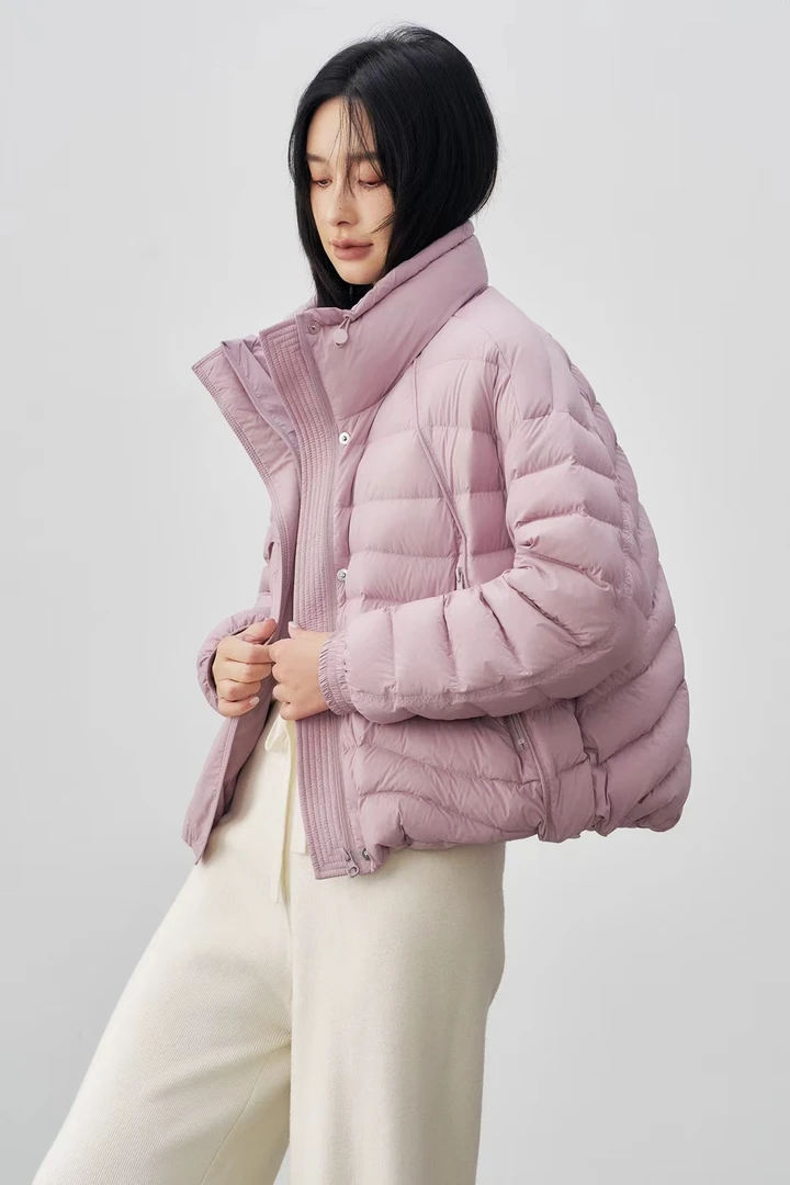 华妆锦缔90绒轻薄款春季宽松休闲时尚女士立领短款羽绒服女装女款