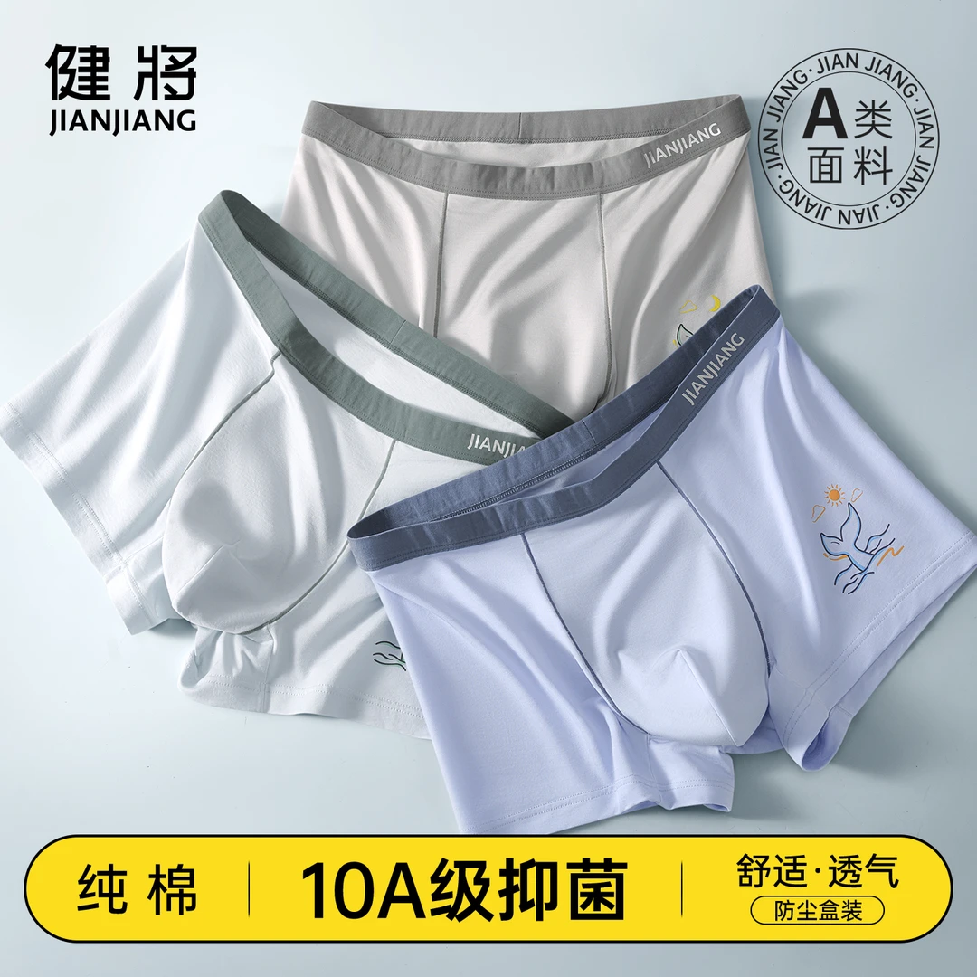 健将青少年内裤男生发育期纯棉抗菌平角裤初高中学生大童四角短裤