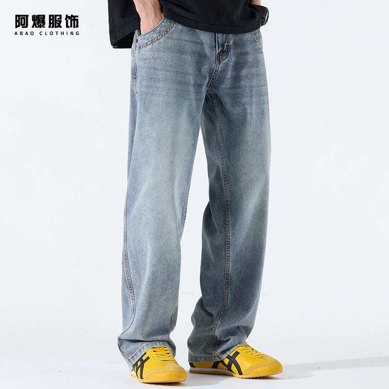 【阿爆服饰】薄款冰丝莱赛尔牛仔裤男2025夏季百搭宽松休闲直筒裤子